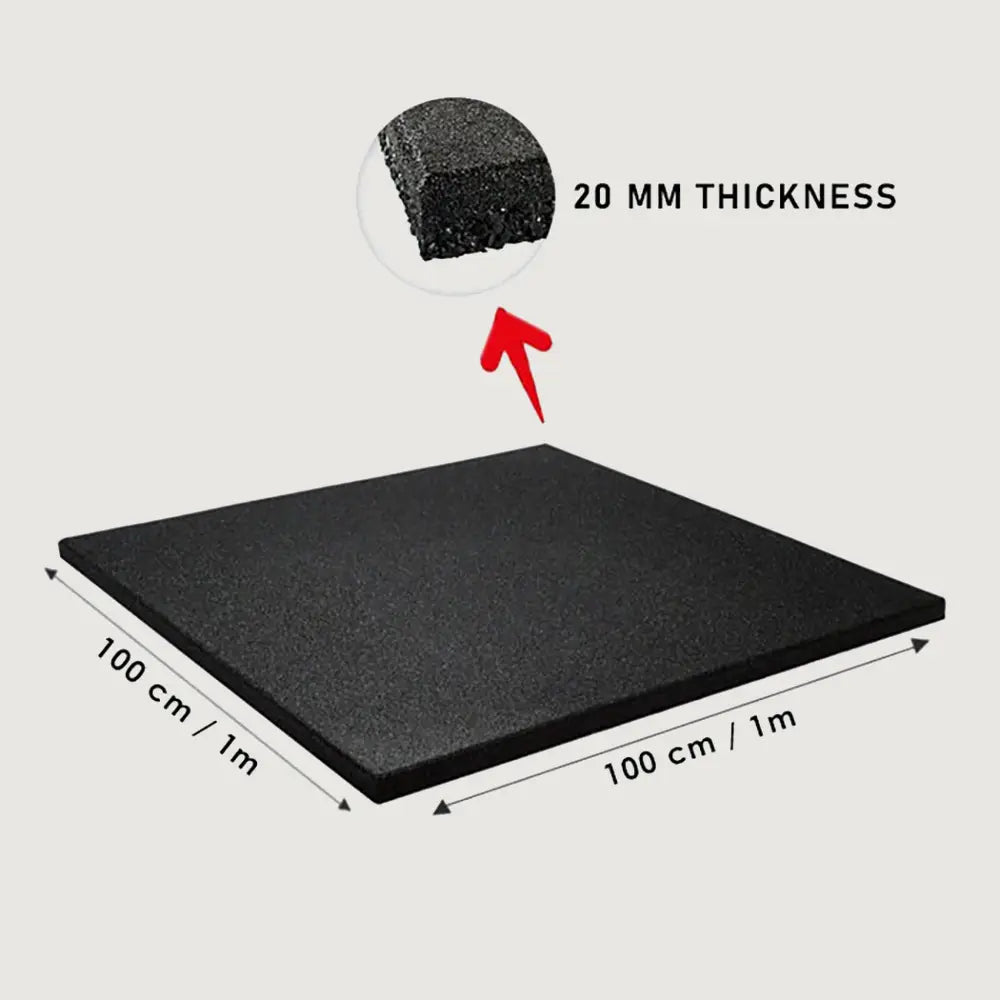 1441 Fitness Commercial Rubber Gym Flooring - 1m x 1m x 20mm - Black