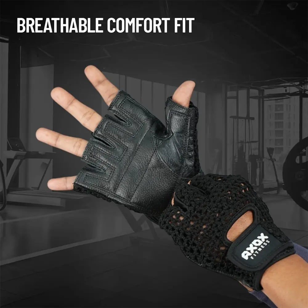 Axox Fitness Leather Fitness Gloves Black