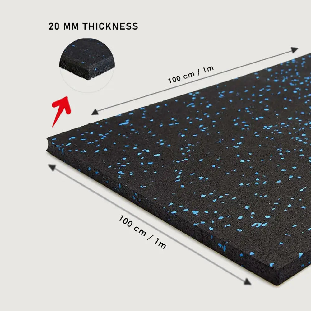 1441 Fitness Commercial Rubber Gym Flooring - 1m x 1m x 20mm - Speckled Blue