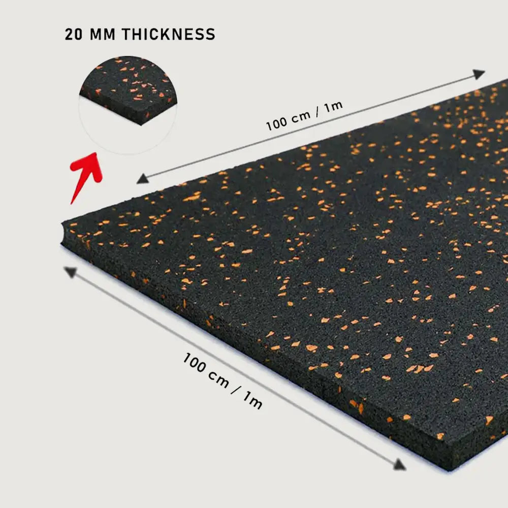 1441 Fitness Commercial Rubber Gym Flooring - 1m x 1m x 20mm - Speckled Orange