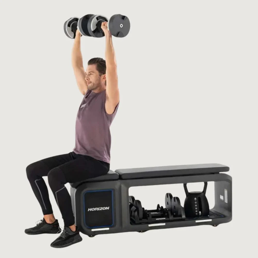 Horizon Fitness Adjustable Bench with Dumbbells & Kettlebell