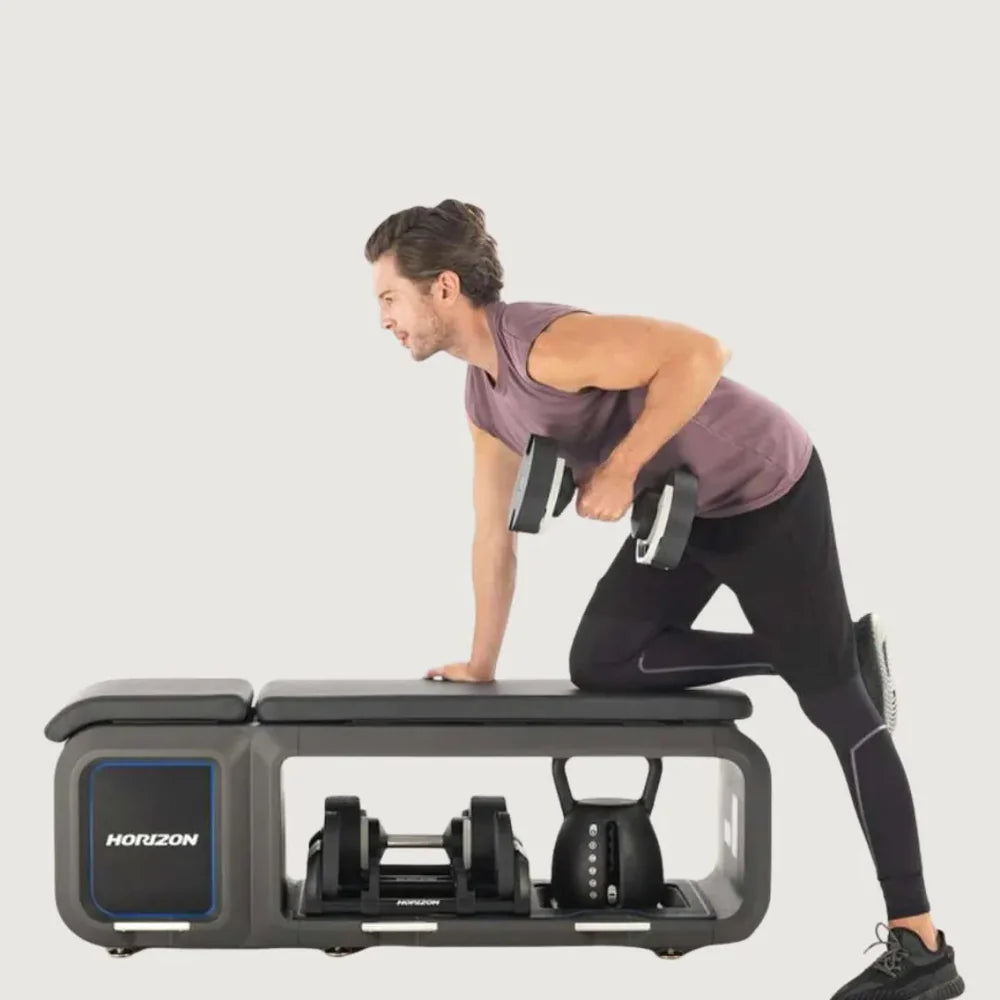 Horizon Fitness Adjustable Bench with Dumbbells & Kettlebell