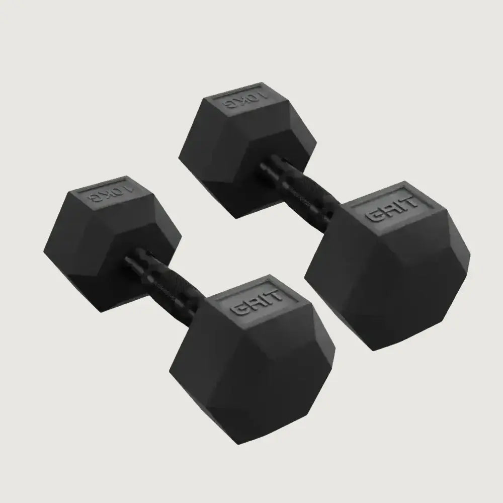 GRIT Hex Black Dumbbells – Pairs (KG)