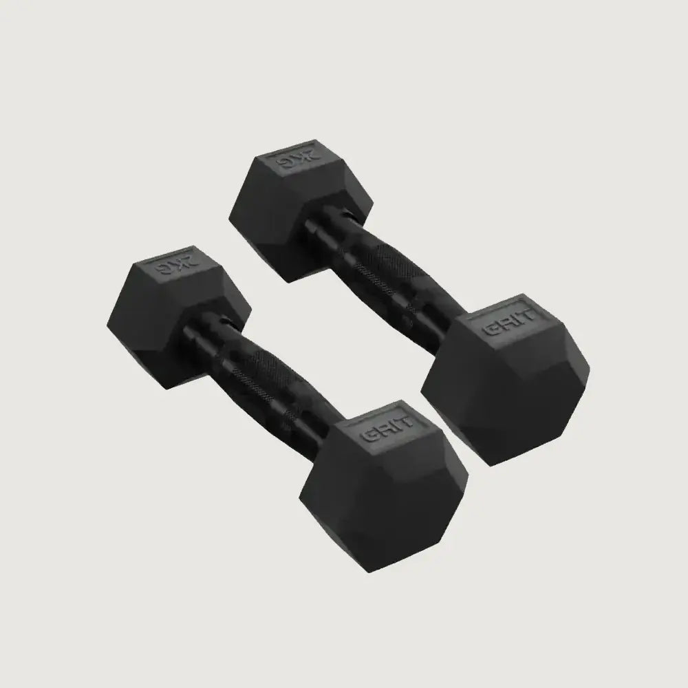 GRIT Hex Black Dumbbells – Pairs (KG)
