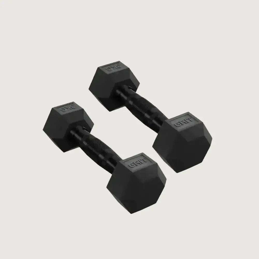 GRIT Hex Black Dumbbells – Pairs (KG)