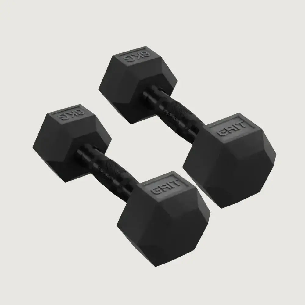 GRIT Hex Black Dumbbells – Pairs (KG)