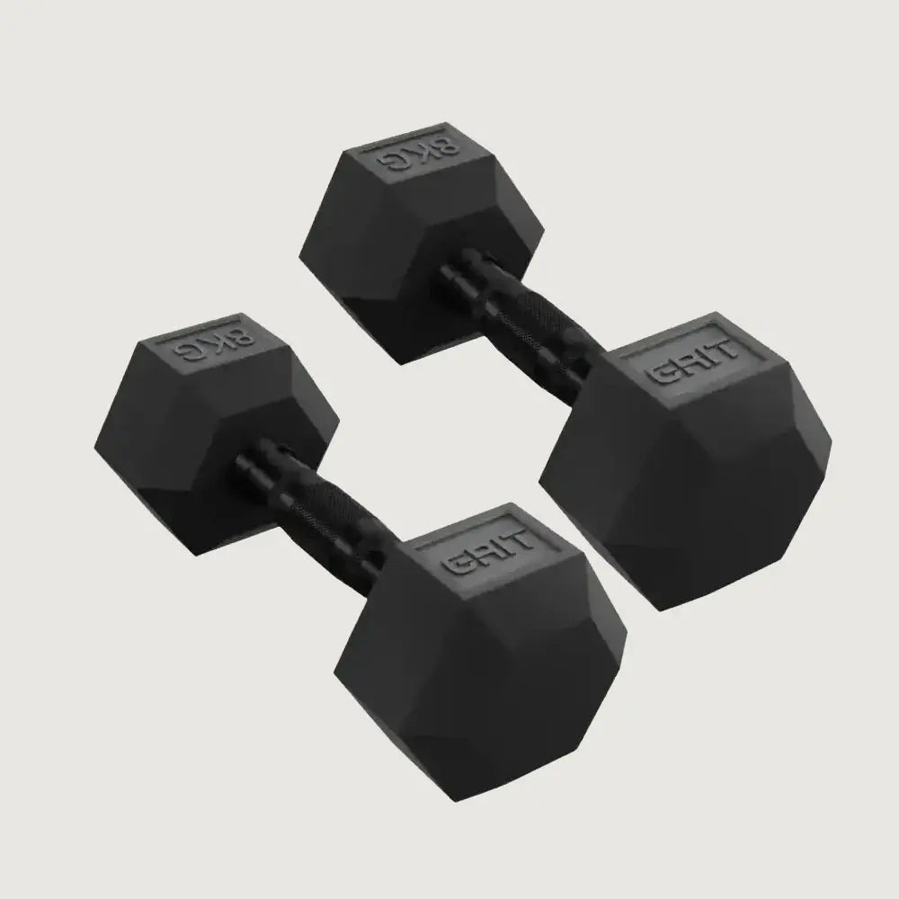 GRIT Hex Black Dumbbells – Pairs (KG)