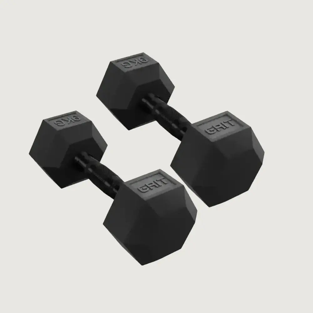 GRIT Hex Black Dumbbells – Pairs (KG)