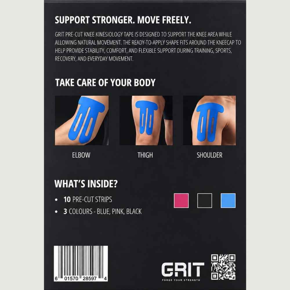 GRIT Pre-Cut Kinesiology Tape - Knee Support (Pack of 10)