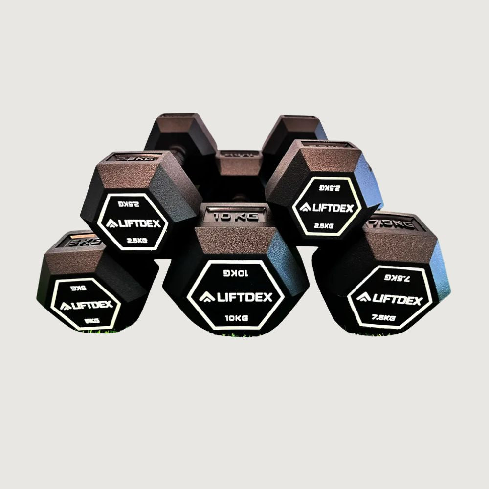 Liftdex Hexagonal Rubber-Coated Dumbbells