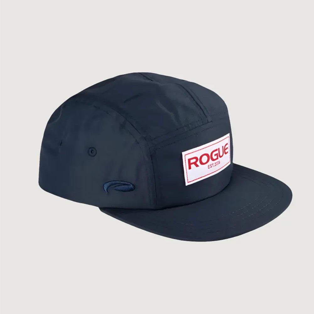 Navy blue cap with a red and white 'Rogue' logo on a light gray background