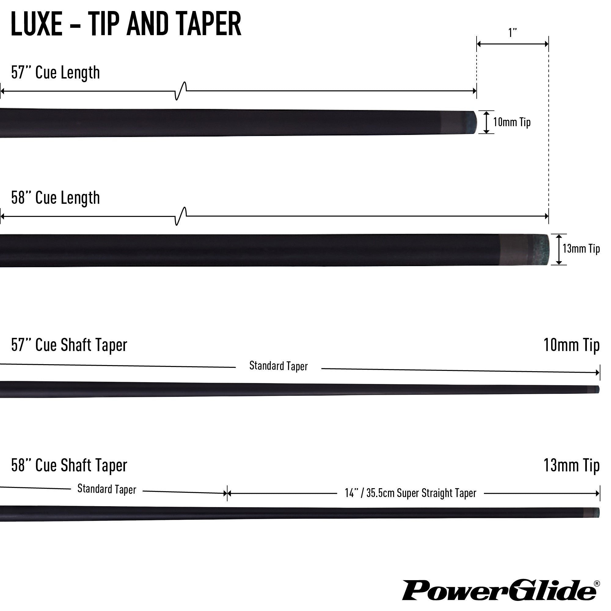 PowerGlide Luxe Fibreglass Pool Cue - 13mm