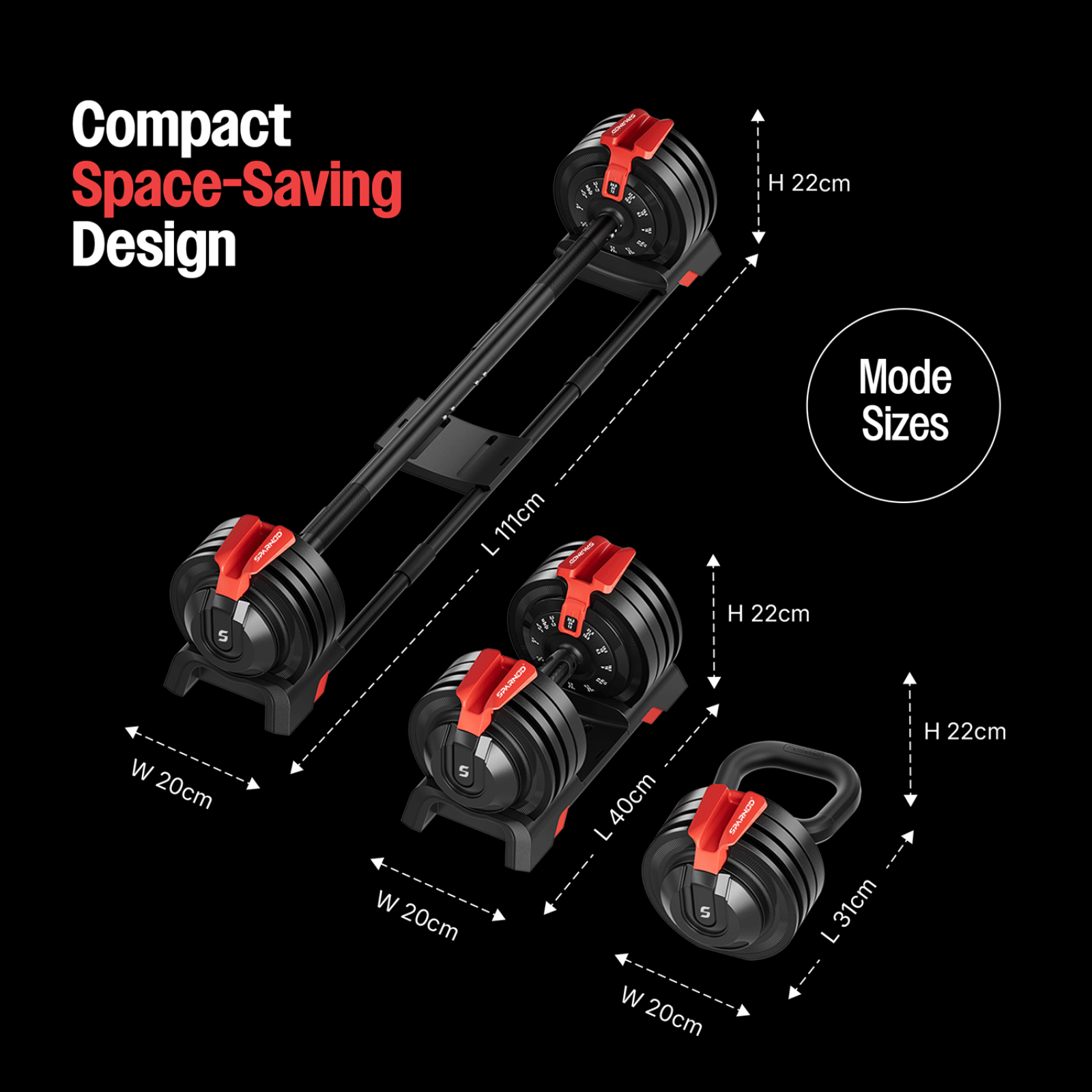 Sparnod Fitness SAD-25 Adjustable 3-in-1 Dumbbell Set